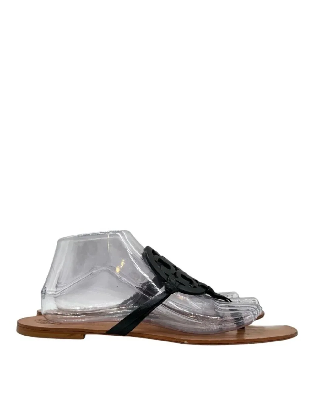 Tory Burch Miller Square Toe Thong Sandal 9.5 Flat Slip On Logo Luxury Flip Flop